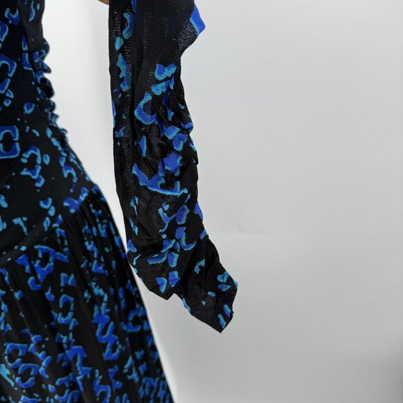Diane Von Furstenberg Blue & Black Long-Sleeve Maxi Dress Medium - Picture 11 of 13